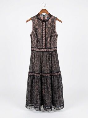 NWT Antonio Melani Heather Lace Midi Dress Black Rosewood Midnight Botanical 0